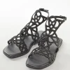 Black Faux Leather Womens Footwear With Embellished Detail Work