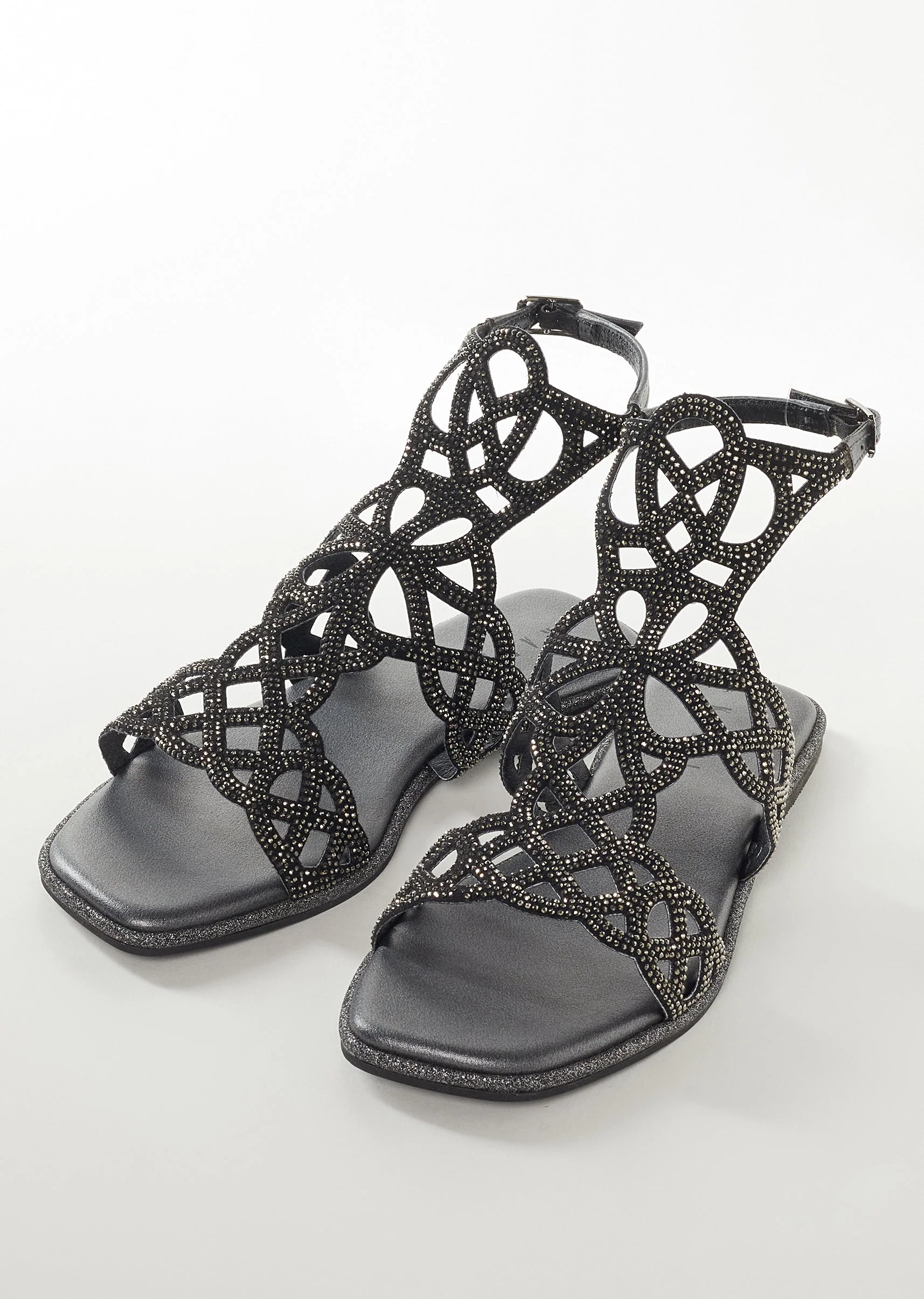 Black Faux Leather Womens Footwear With Embellished Detail Work