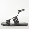 Black Faux Leather Womens Footwear With Embellished Detail Work