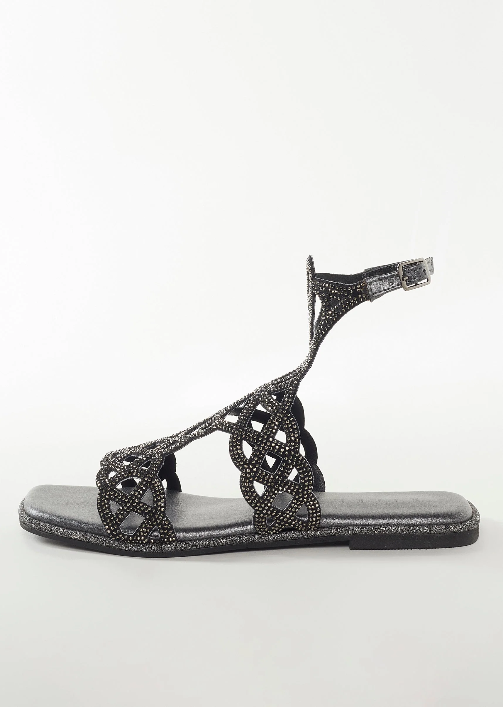 Black Faux Leather Womens Footwear With Embellished Detail Work