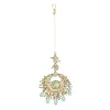 Kundan Maang Tikka With Green Gemstones And Pearl Drops