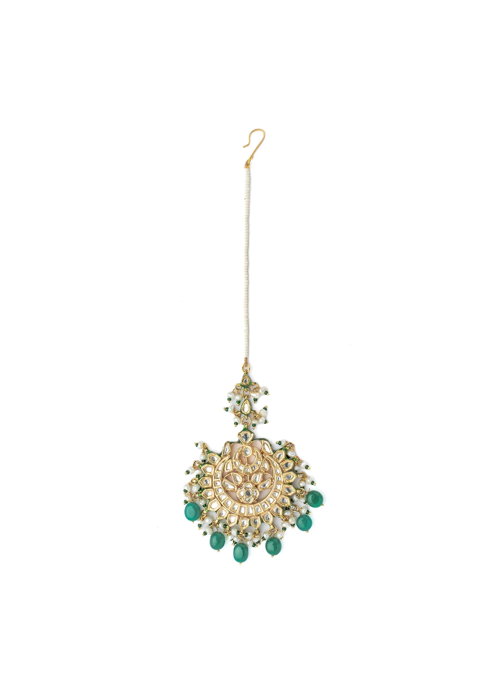 Gold Plated Green Kundan Polki Maangtikka