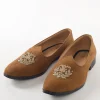 Brown Suede Ethnic Jutti With Metallic Embroidery For Men