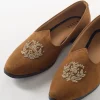 Brown Suede Ethnic Jutti With Metallic Embroidery For Men