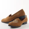 Brown Suede Ethnic Jutti With Metallic Embroidery For Men