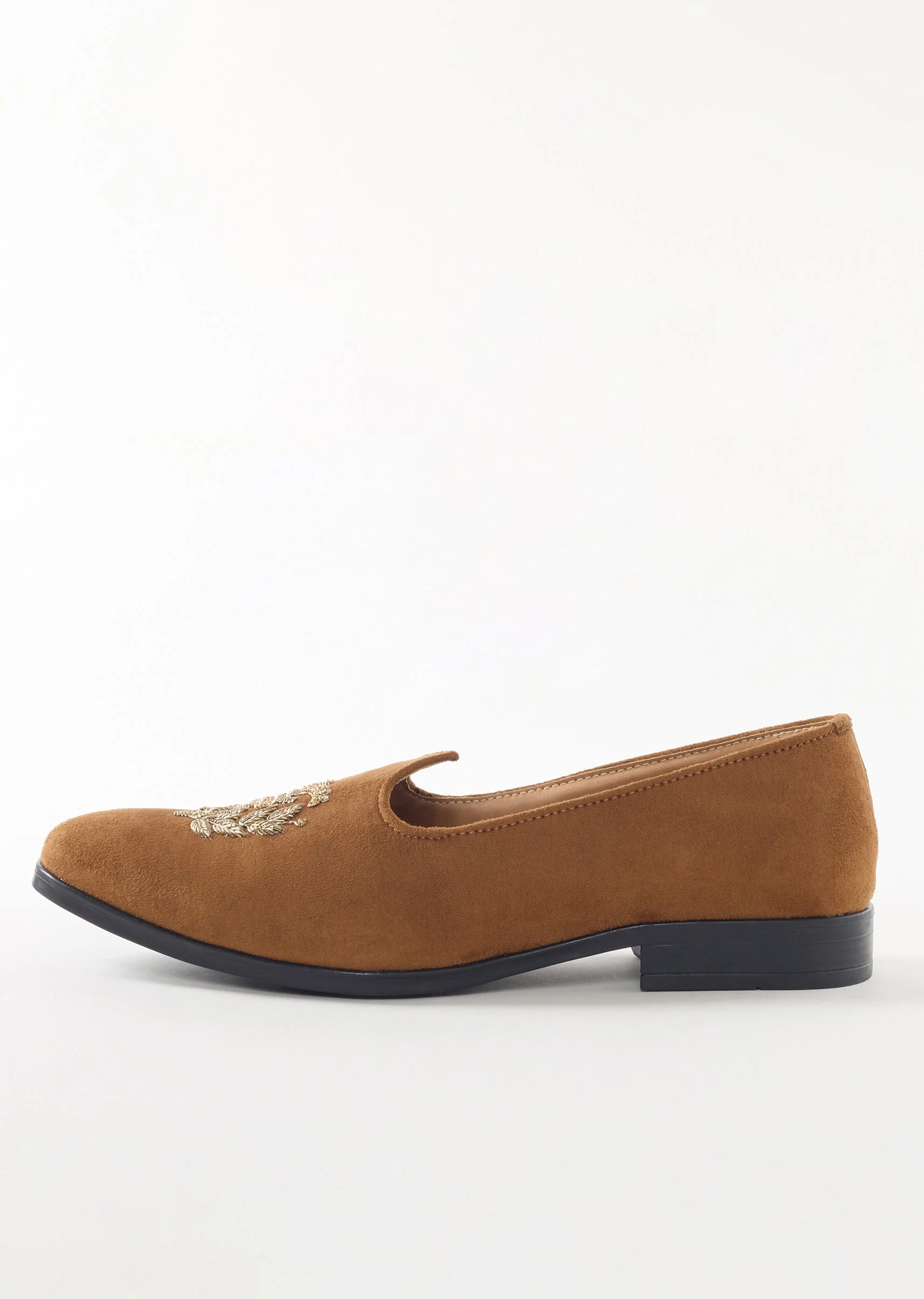 Brown Suede Ethnic Jutti With Metallic Embroidery For Men