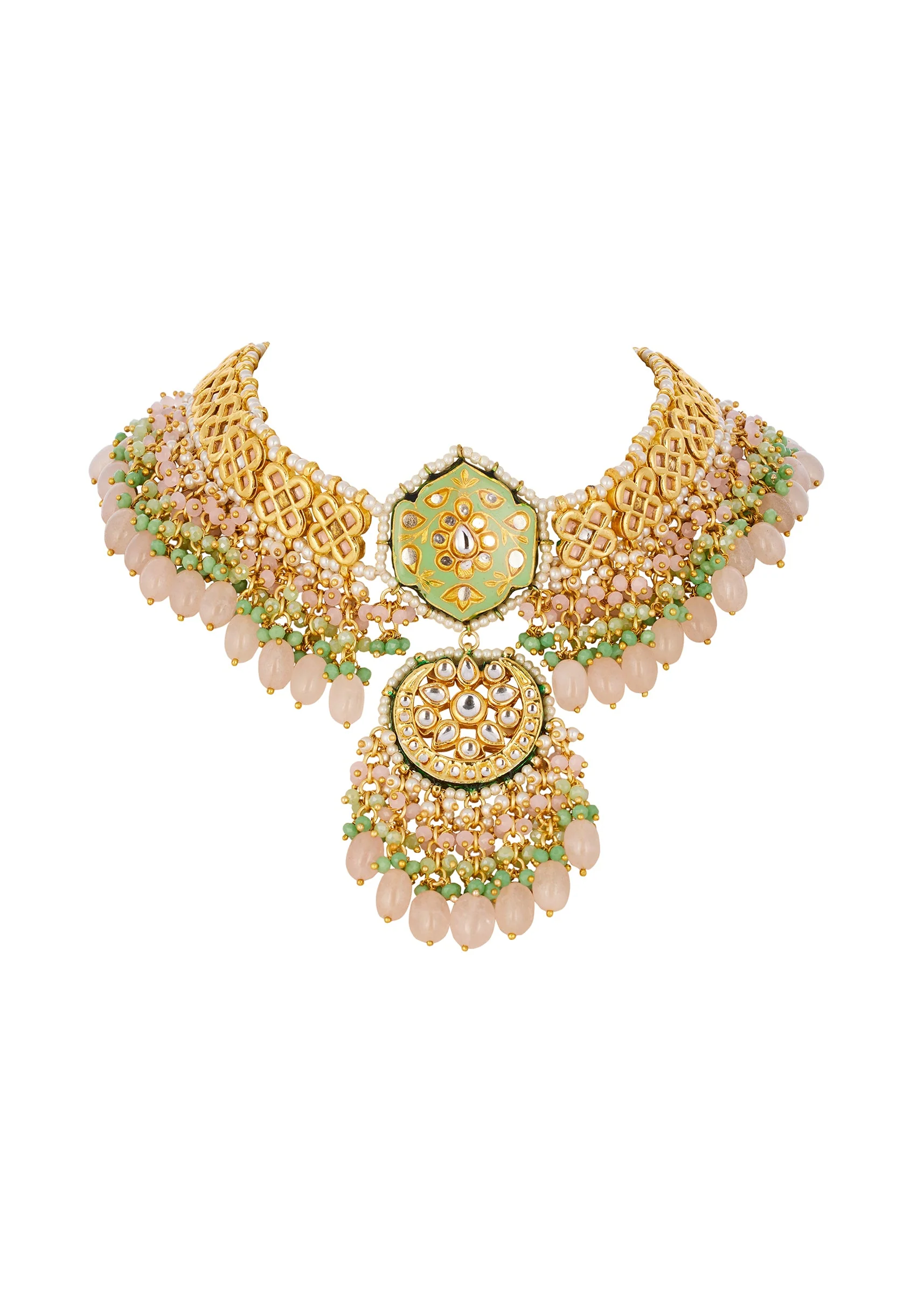 1139-green-and-gold-traditional-kundan-chandbali-necklace-set-with-faux-pearl-2.webp Green and Gold Traditional Kundan Chandbali Necklace Set with Faux Pearl