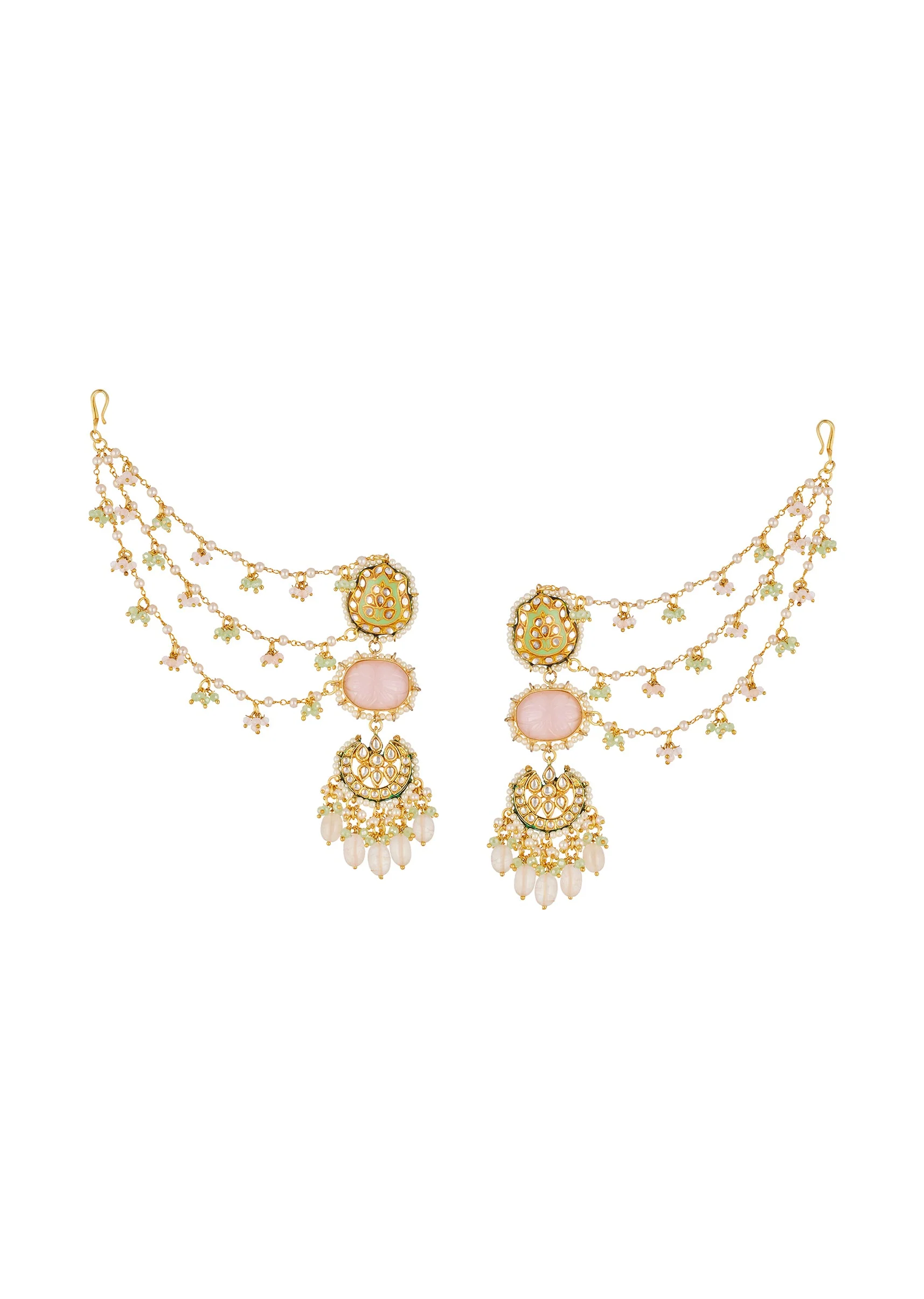 1140-multi-traditional-kundan-kaan-chain-earrings-with-faux-pearl-and-stones-2.webp Multi Traditional Kundan Kaan Chain Earrings with Faux Pearl and Stones