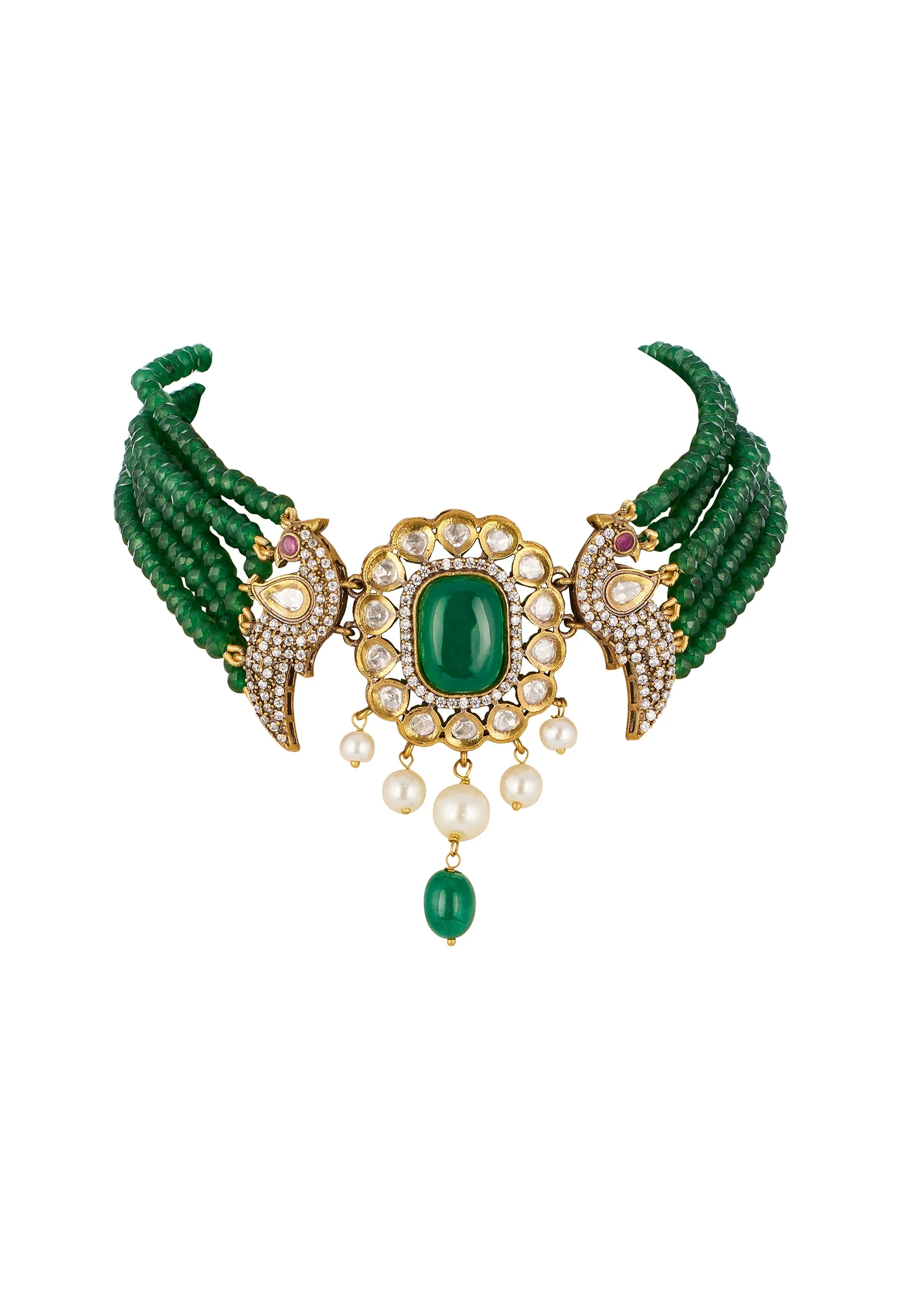1142-green-traditional-kundan-polki-necklace-set-with-faux-beads-and-stones-2.webp Green Traditional Kundan Polki Necklace Set with Faux Beads and Stones