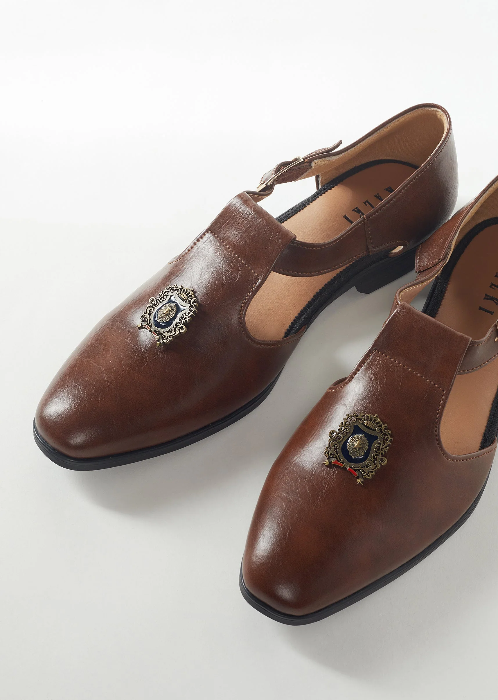 Brown Faux Leather Mens Footwear
