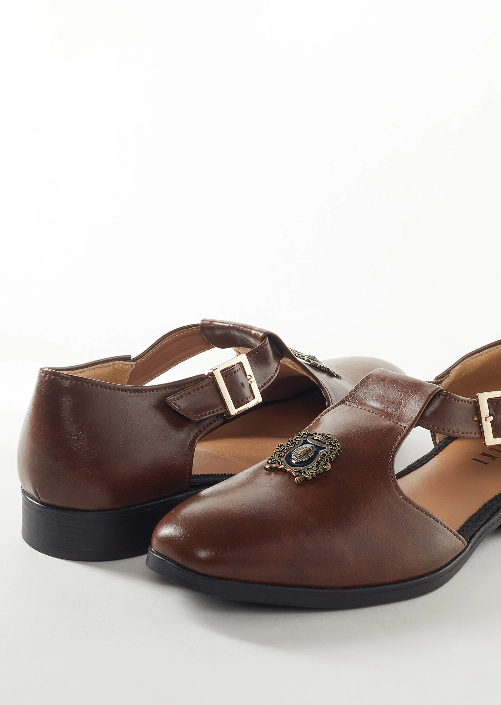 Brown Faux Leather Mens Footwear
