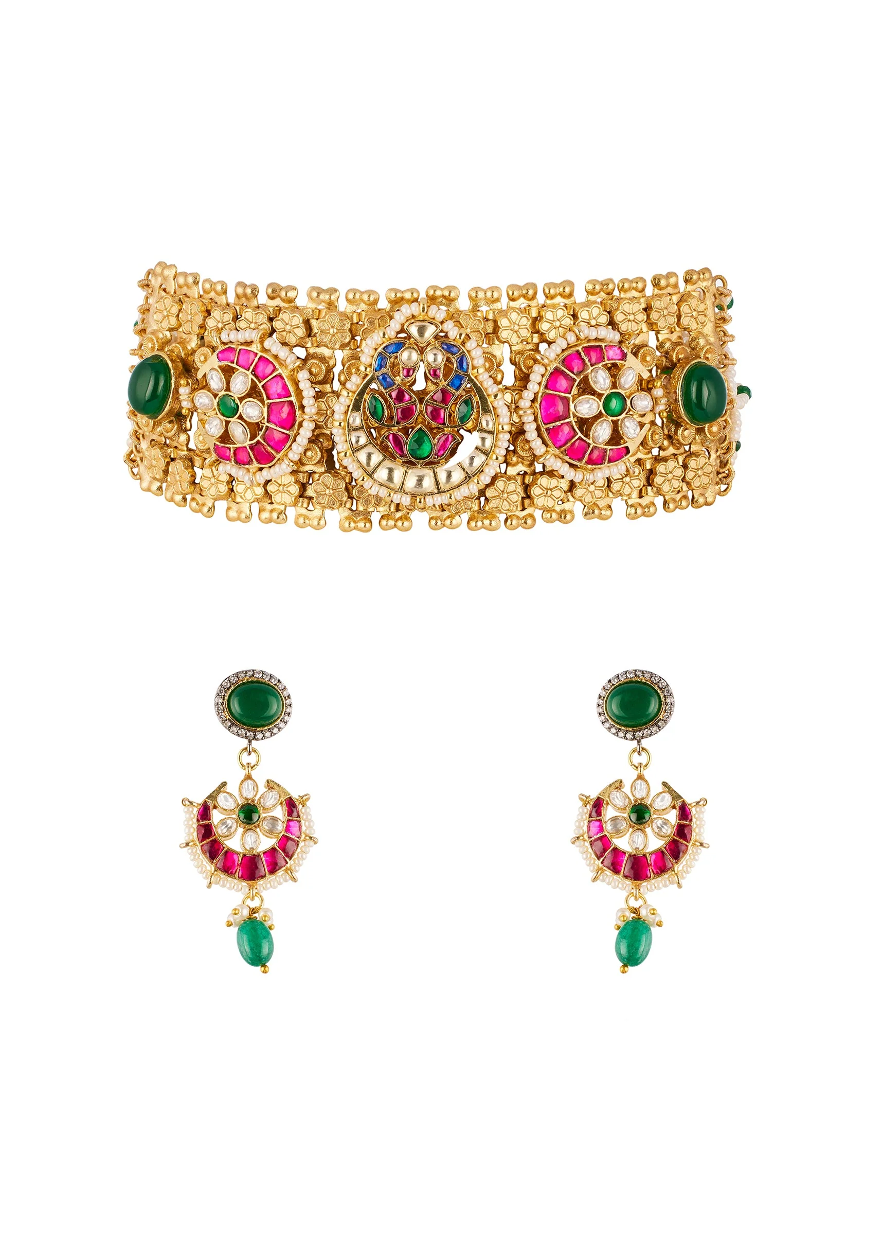 1146-multi-traditional-gold-kundan-polki-necklace-set-1.webp Multi Traditional Gold Kundan Polki Necklace Set