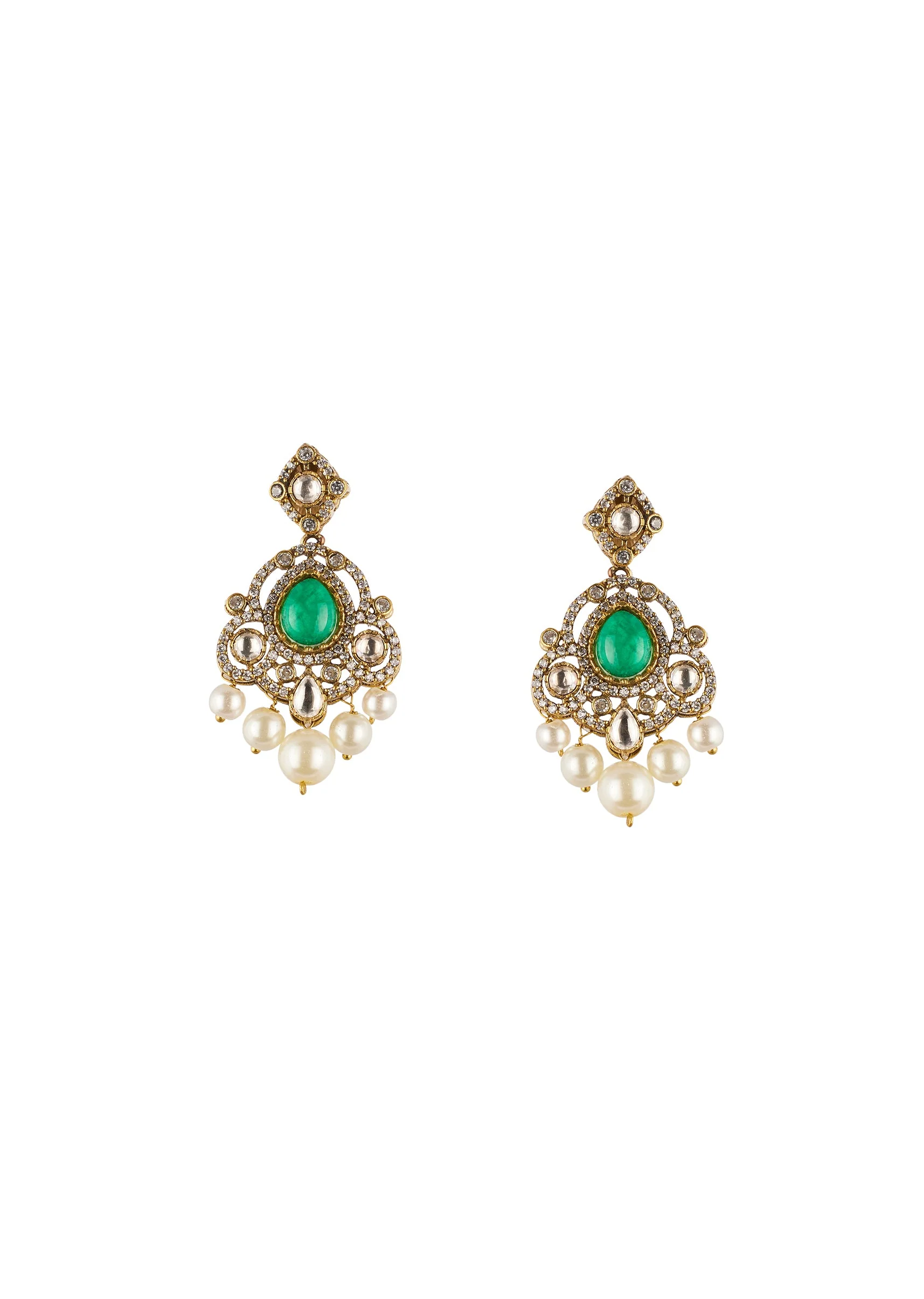 1147-green-and-white-traditional-necklace-set-in-kundan-with-faux-pearls-3.webp Green and White Traditional Necklace Set in Kundan with Faux Pearls