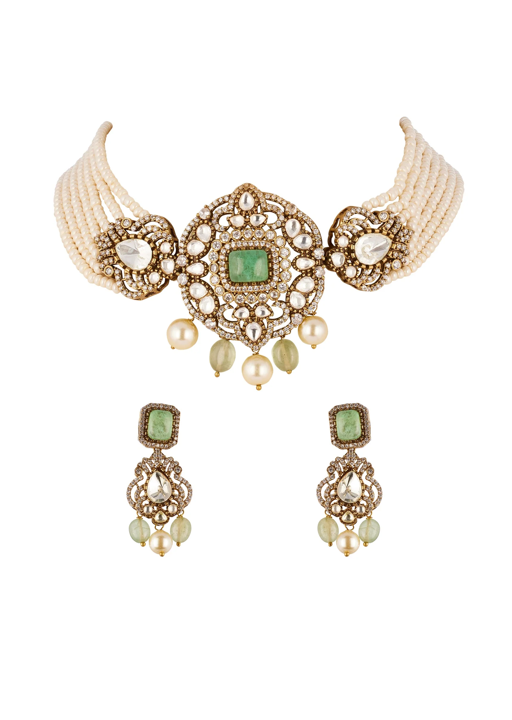 1150-mint-green-traditional-gold-kundan-polki-necklace-set-with-faux-pearl-1.webp Mint Green Traditional Gold Kundan Polki Necklace Set with Faux Pearl