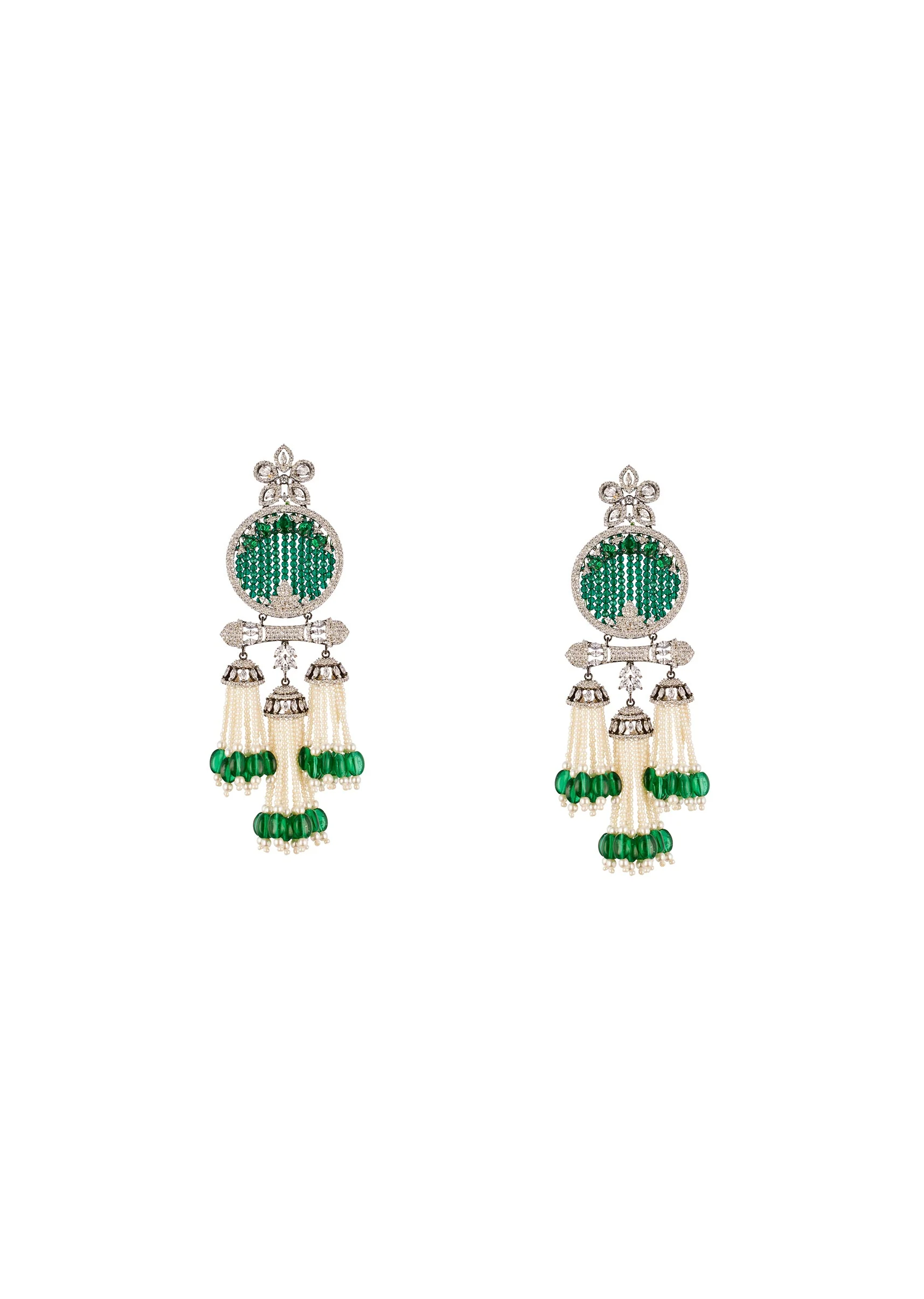 1151-green-anti-tarnish-cz-diamond-rhodium-plated-brass-earrings-with-white-beads-2.webp Green Anti Tarnish CZ Diamond Rhodium-Plated Brass Earrings with White Beads