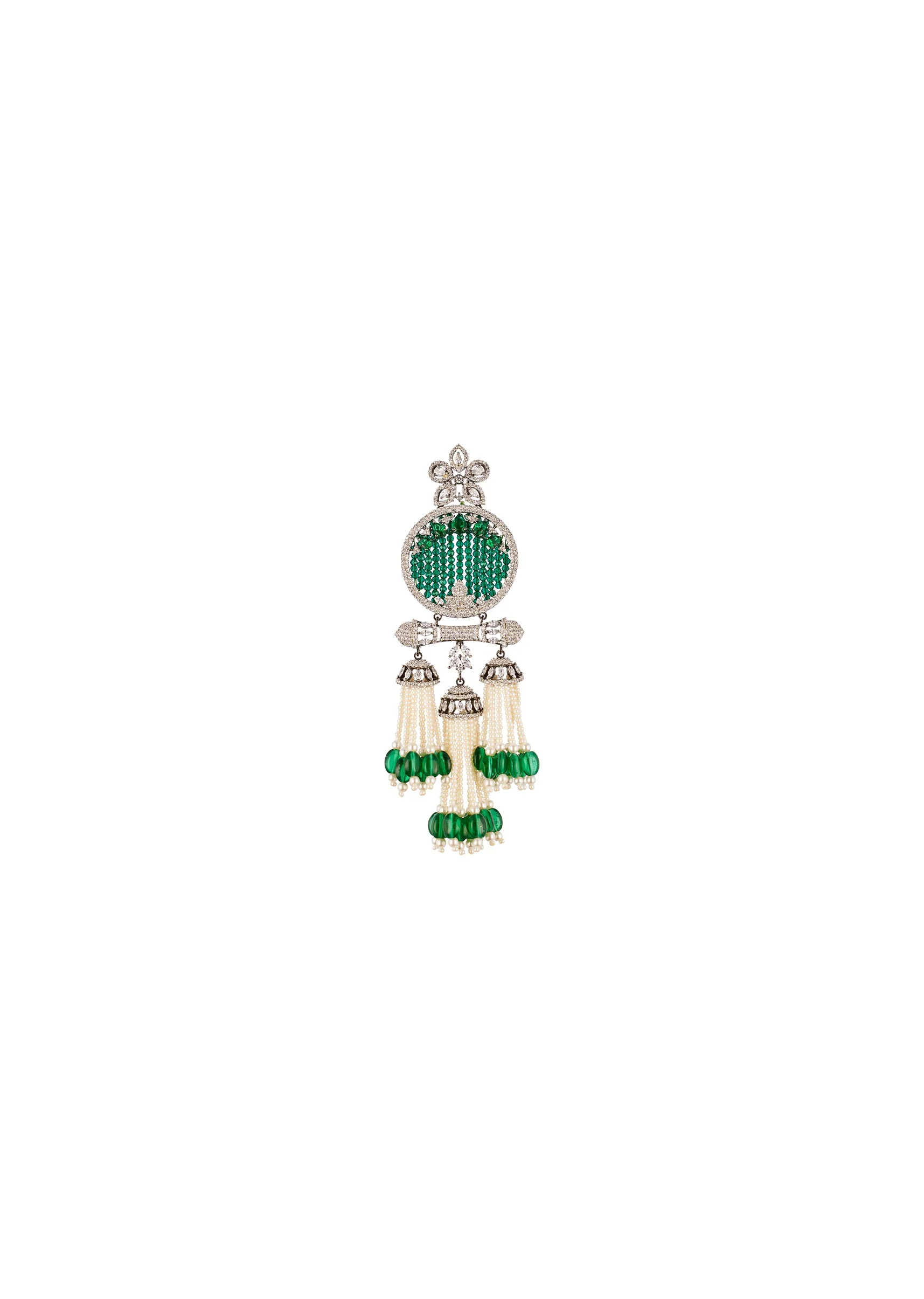 1151-green-anti-tarnish-cz-diamond-rhodium-plated-brass-earrings-with-white-beads-3.webp Green Anti Tarnish CZ Diamond Rhodium-Plated Brass Earrings with White Beads