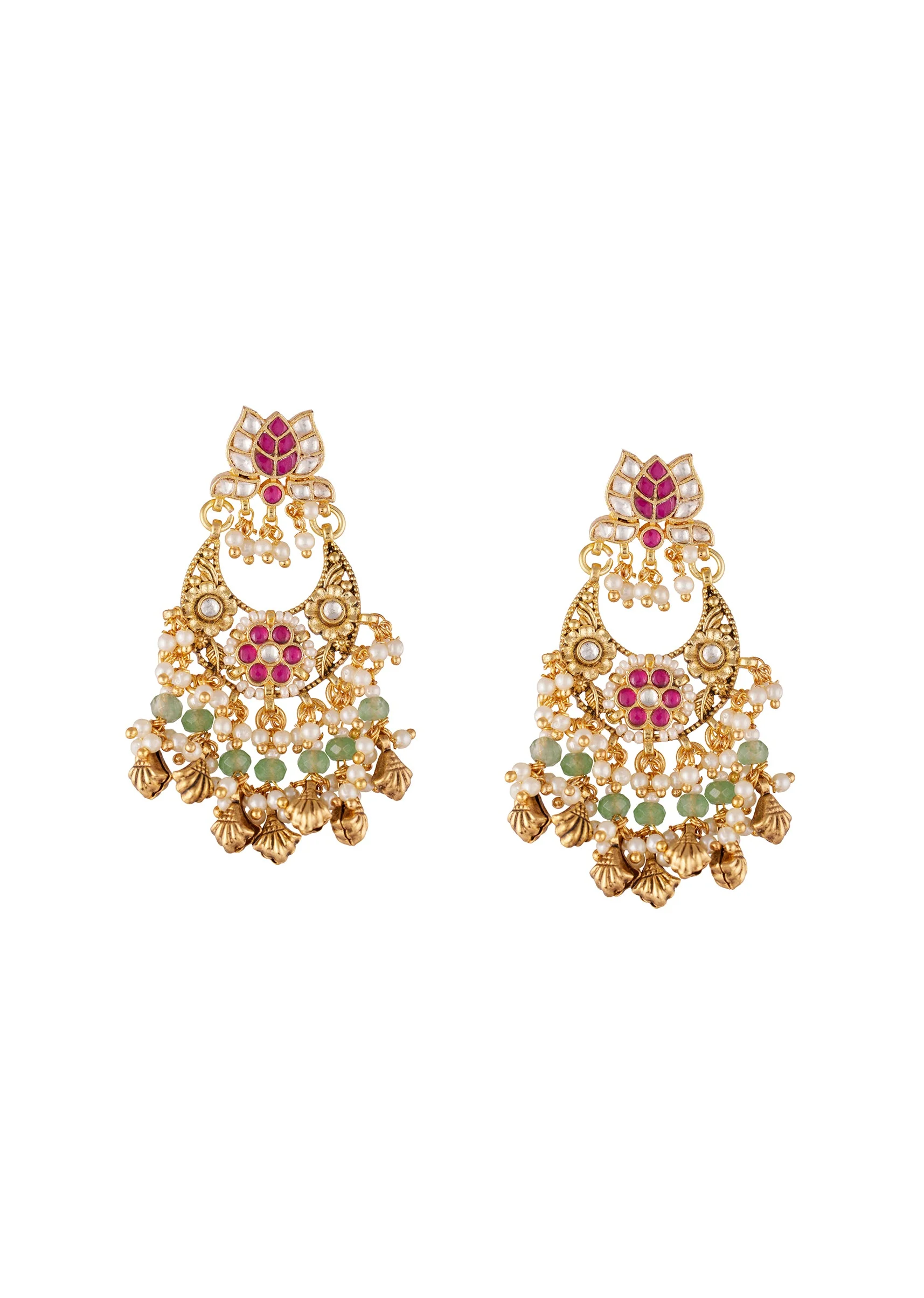 1152-gold-toned-chandbali-earrings-with-kundan-and-stone-and-pearl-detailing-2.webp Gold Toned Chandbali Earrings With Kundan And Stone And Pearl Detailing