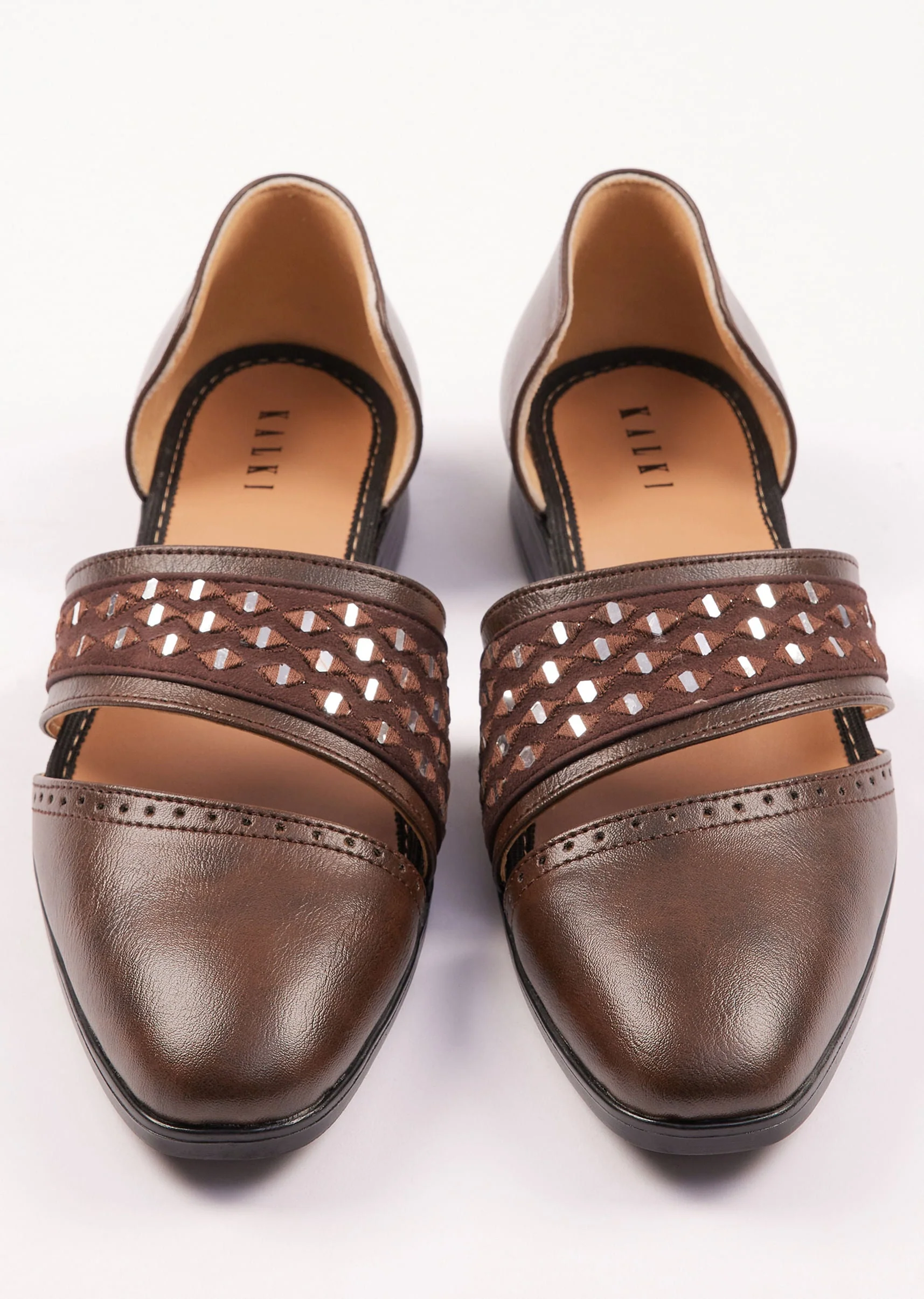 Brown Suede Juttis With Mirror Work