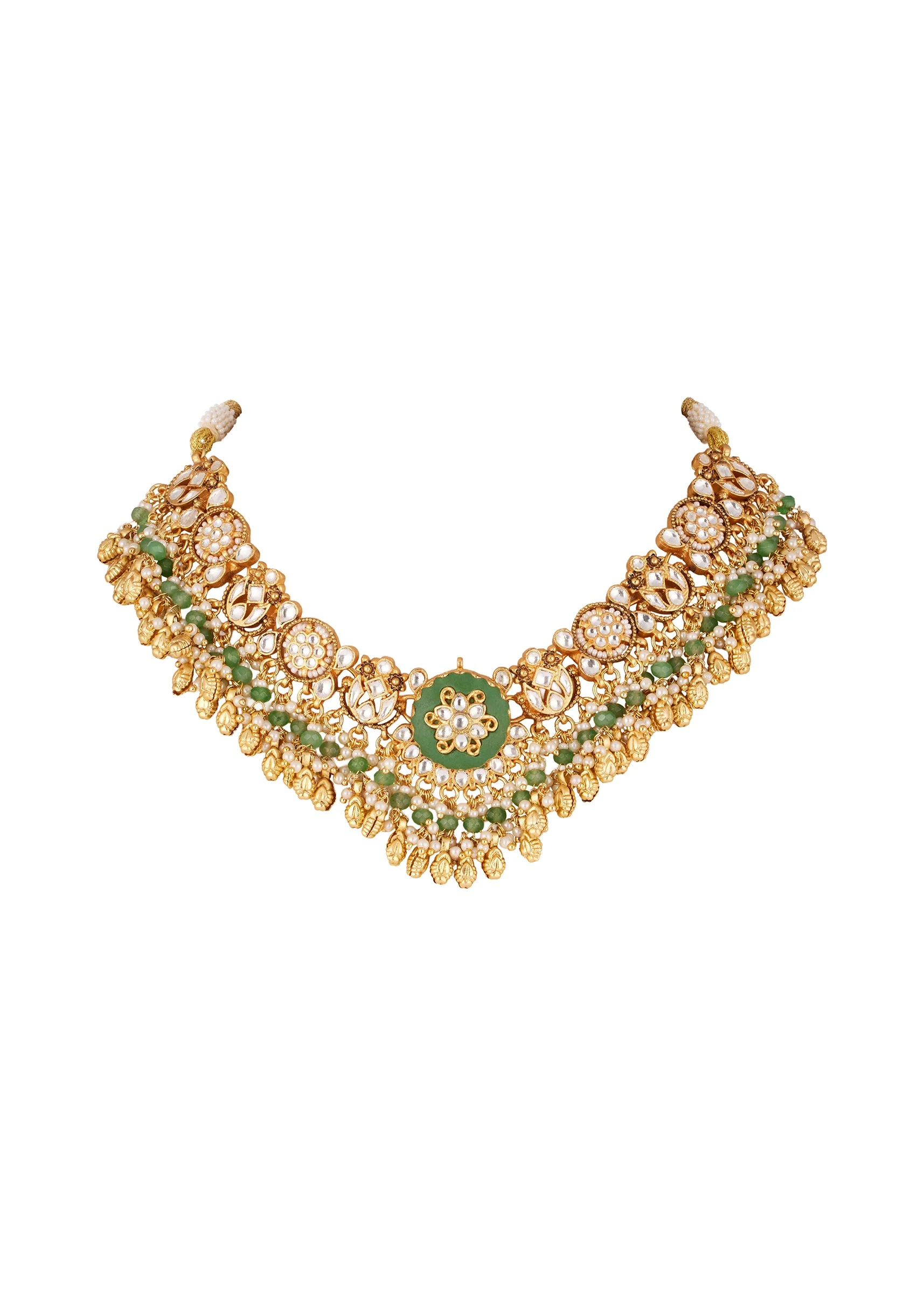1154-gold-finish-necklace-set-with-kundan-jadau-stones-enamel-and-moti-beads-3.webp Gold Finish Necklace Set With Kundan Jadau Stones Enamel And Moti Beads