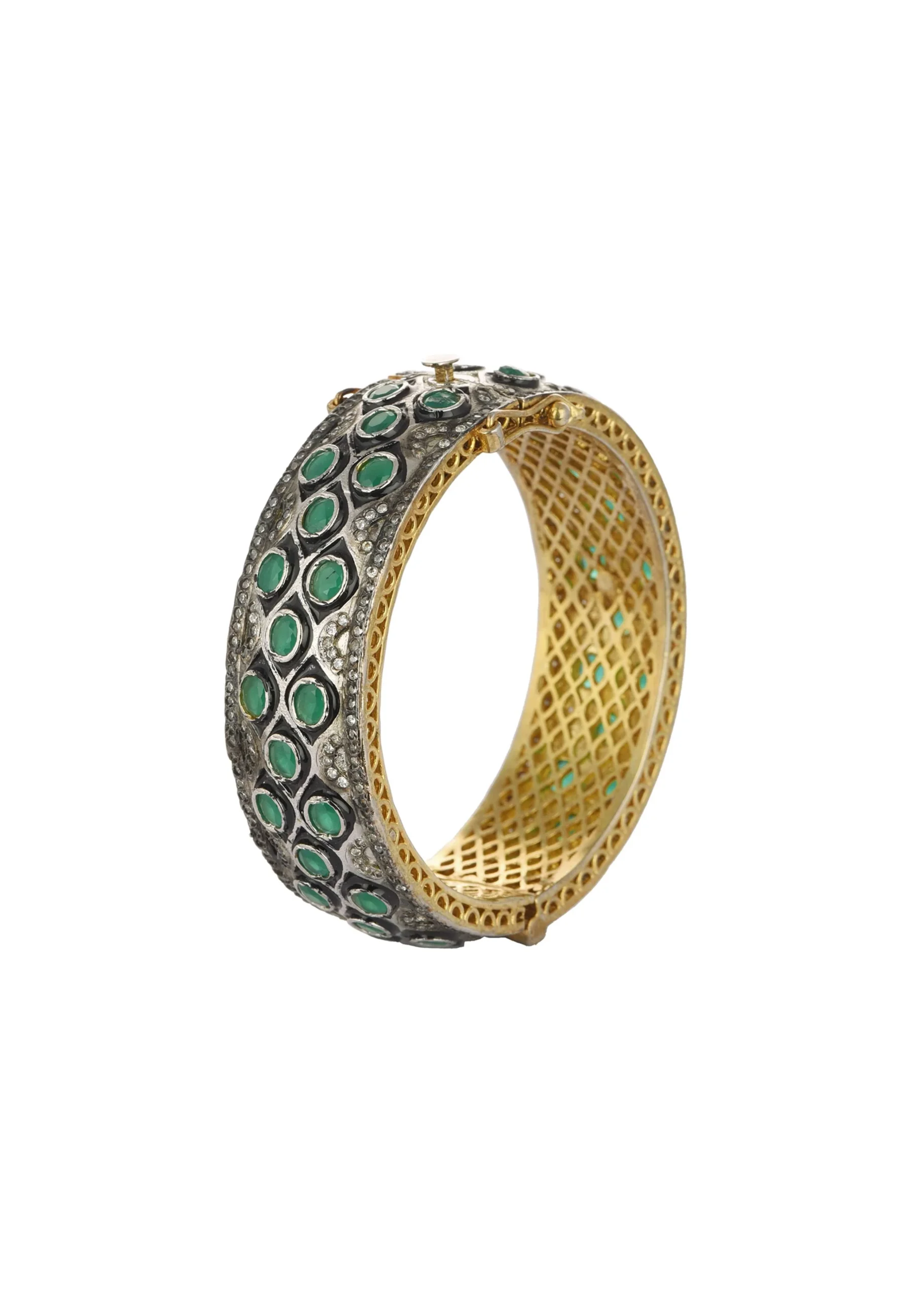 Two Tone Oxidised Kada With Meenakari Work