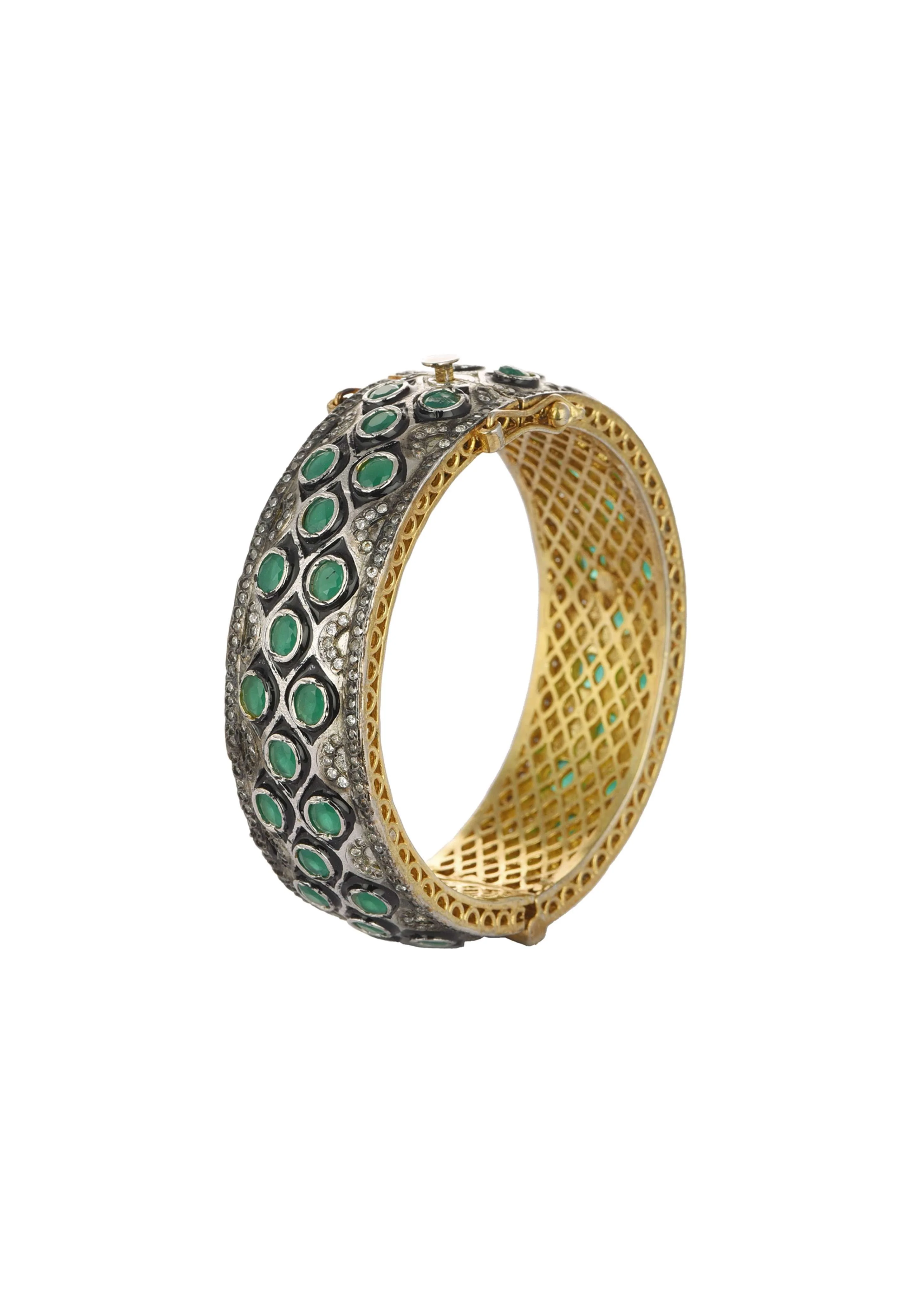 Two Tone Oxidised Kada With Meenakari Work