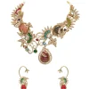 Multicolor Stone Necklace Set with Red Pendant
