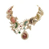Multicolor Stone Necklace Set with Red Pendant