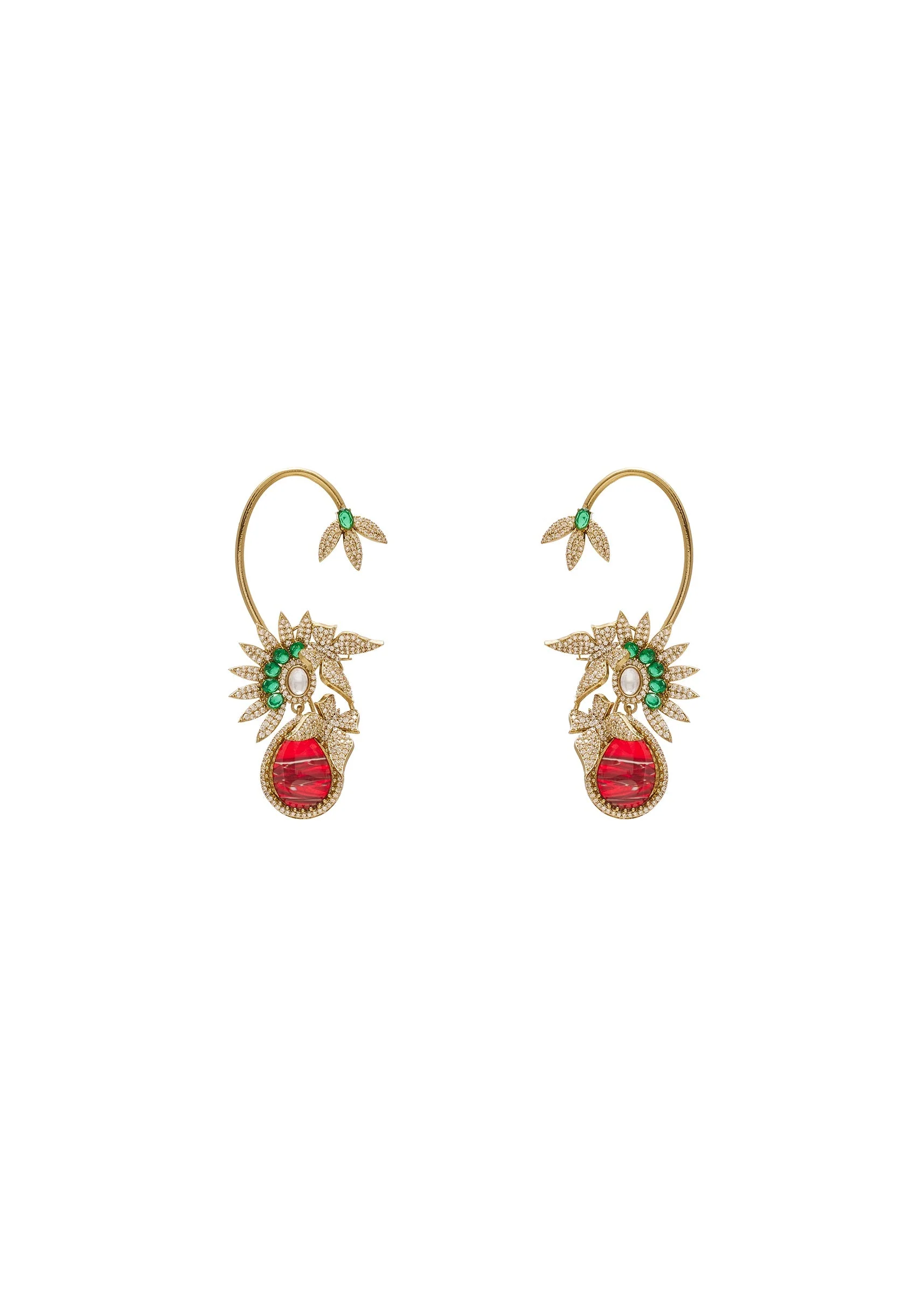 Multicolor Stone Necklace Set with Red Pendant
