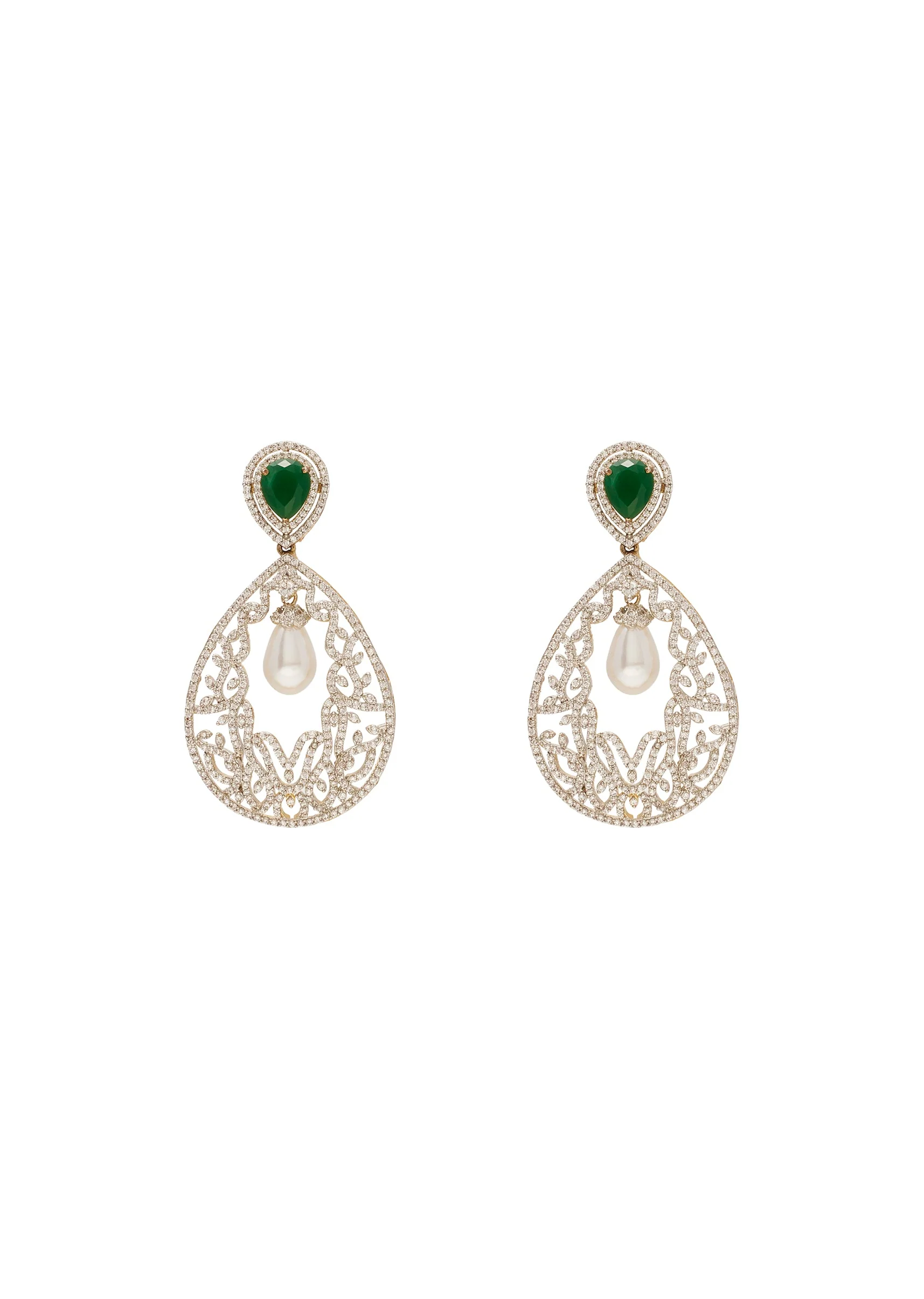 Green Kundan Zirconia Earrings