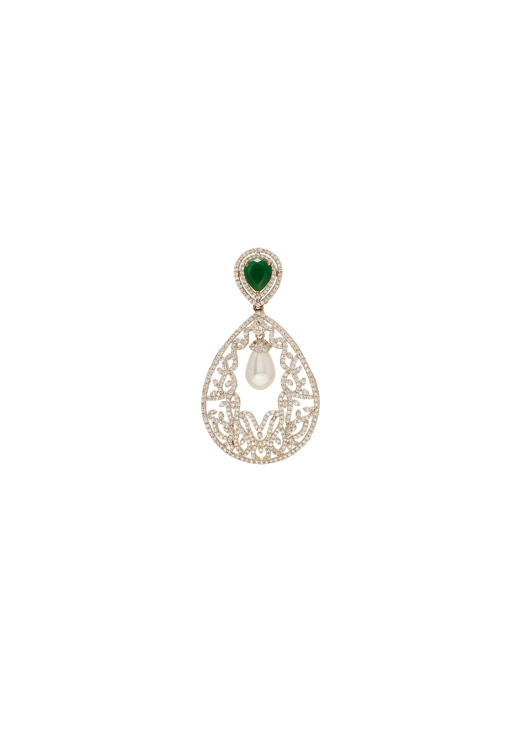 Green Kundan Zirconia Earrings