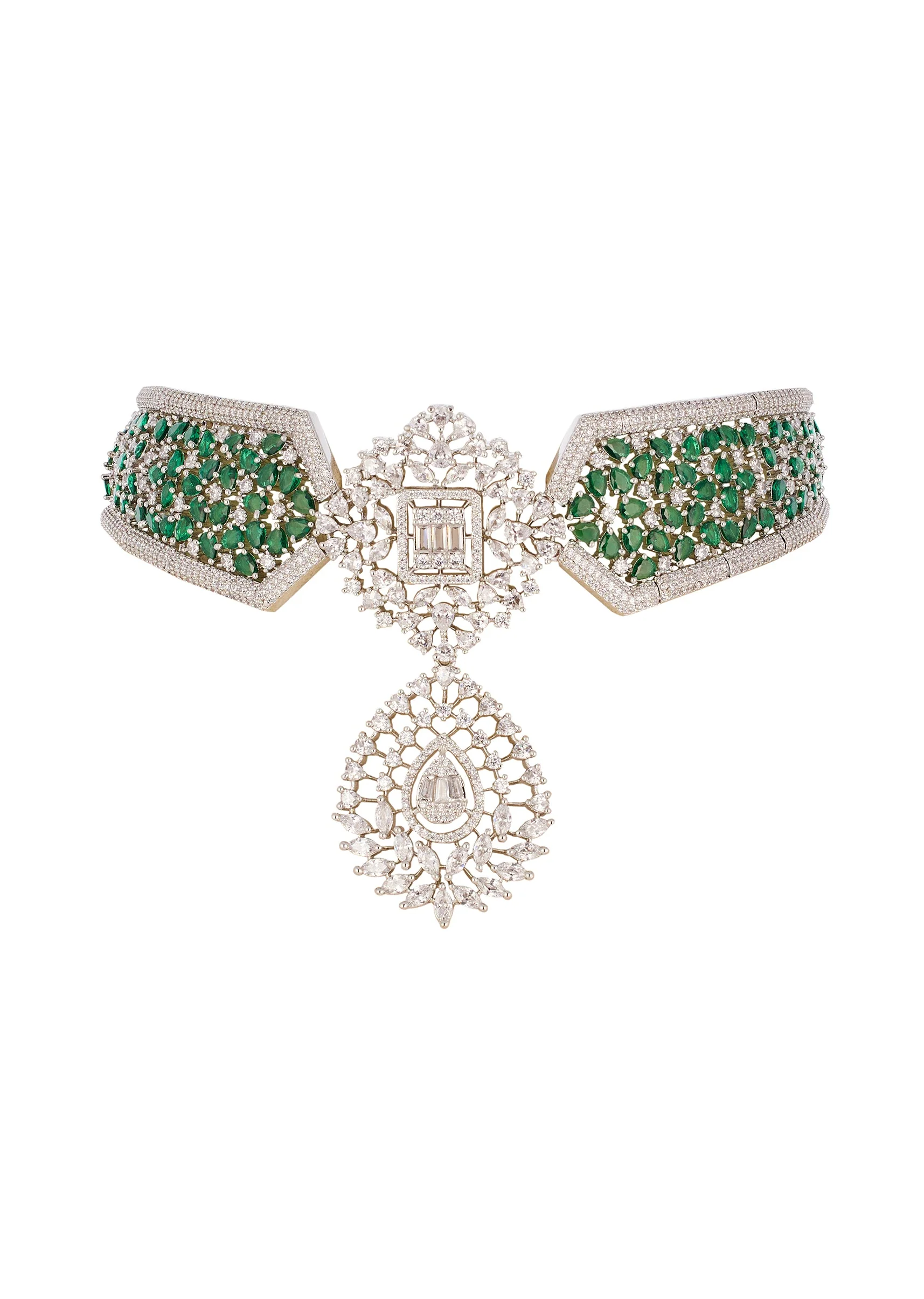 1164-green-and-silver-anti-tarnish-rhodium-plated-long-necklace-set-with-cz-diamond-2.webp Green and Silver Anti Tarnish Rhodium Plated Long Necklace Set with CZ Diamond