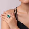 92.5 Sterling Silver Floral Ring Embedded with Green Emerald