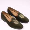 Olive Green Velvet Jutti With Hand Work For Men