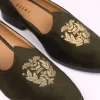 Olive Green Velvet Jutti With Hand Work For Men