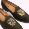 Olive Green Velvet Jutti With Hand Work For Men