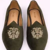 Olive Green Velvet Jutti With Hand Work For Men