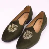 Olive Green Velvet Jutti With Hand Work For Men