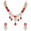 Gold And Red Stone Embellished Geometric Pendant Necklace Set
