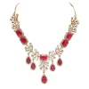 Gold And Red Stone Embellished Geometric Pendant Necklace Set