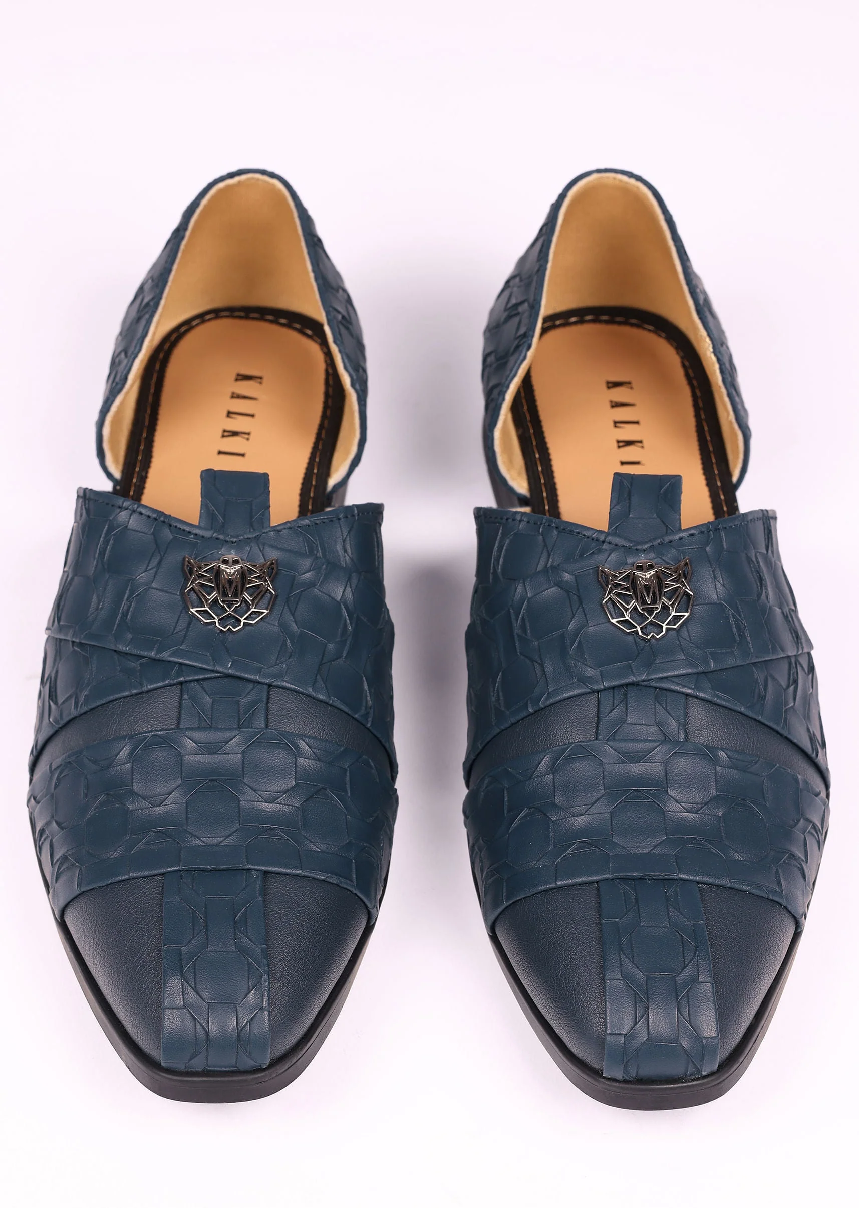11703-navy-blue-vegan-leather-jutti-with-criss-cross-pattern-5.webp Navy Blue Vegan Leather Jutti With Criss Cross Pattern