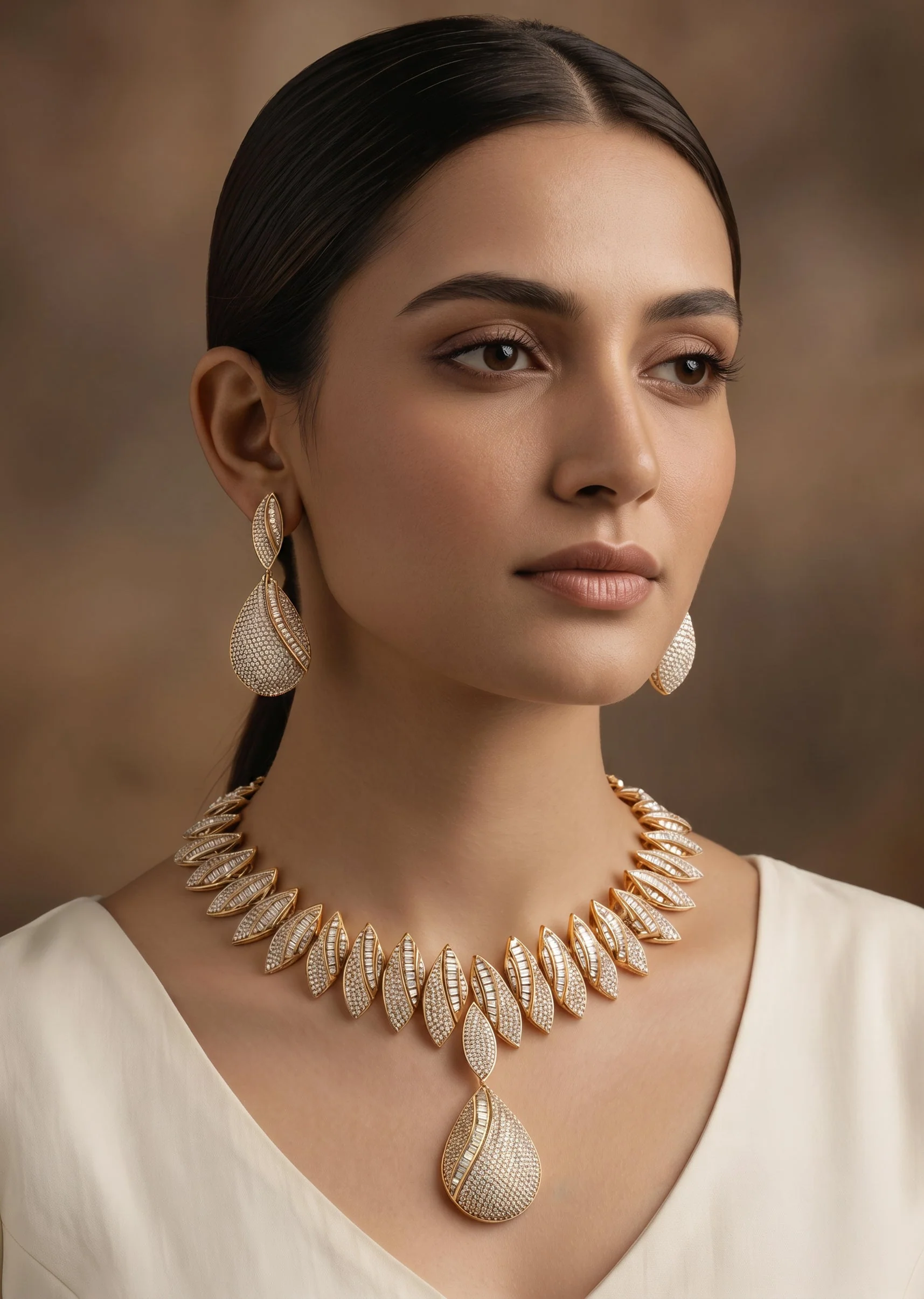 Gold Toned Cubic Zirconia Layered Necklace Set