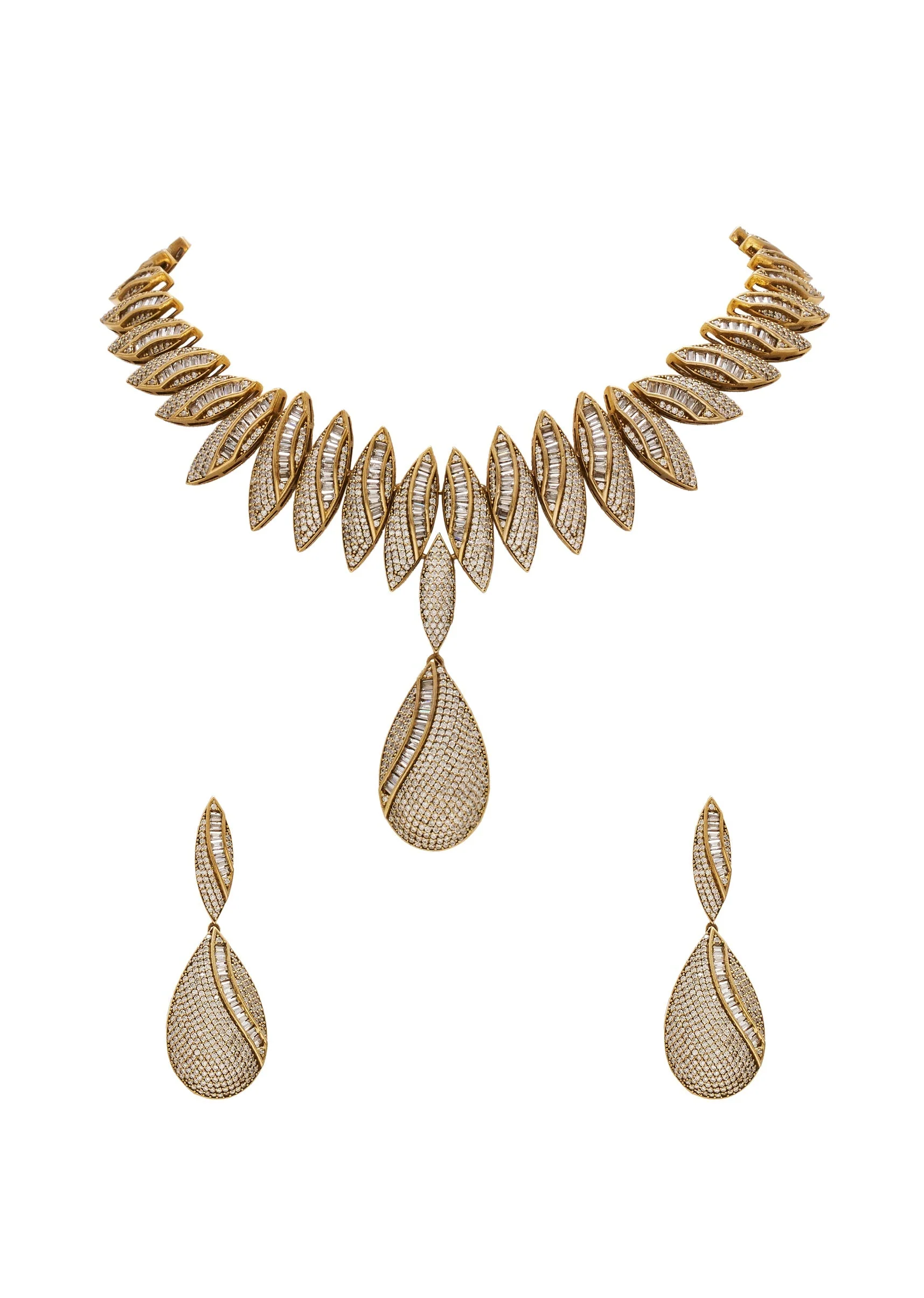 Gold Toned Cubic Zirconia Layered Necklace Set