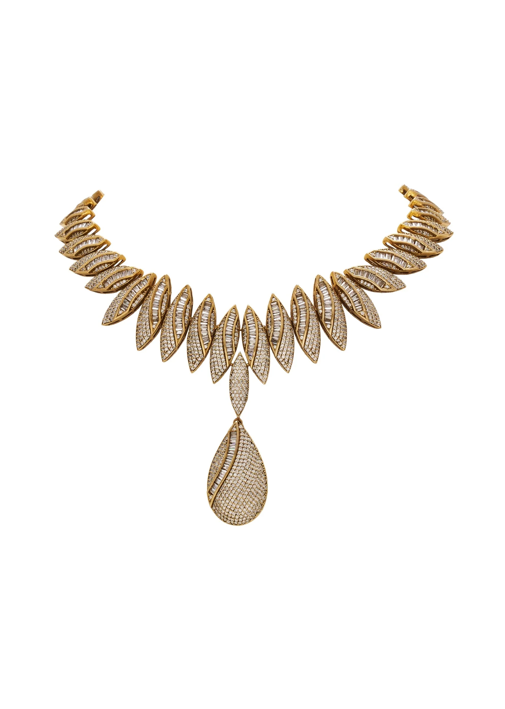 Gold Toned Cubic Zirconia Layered Necklace Set