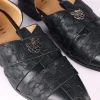 Black Vegan Leather Jutti With Criss Cross Design