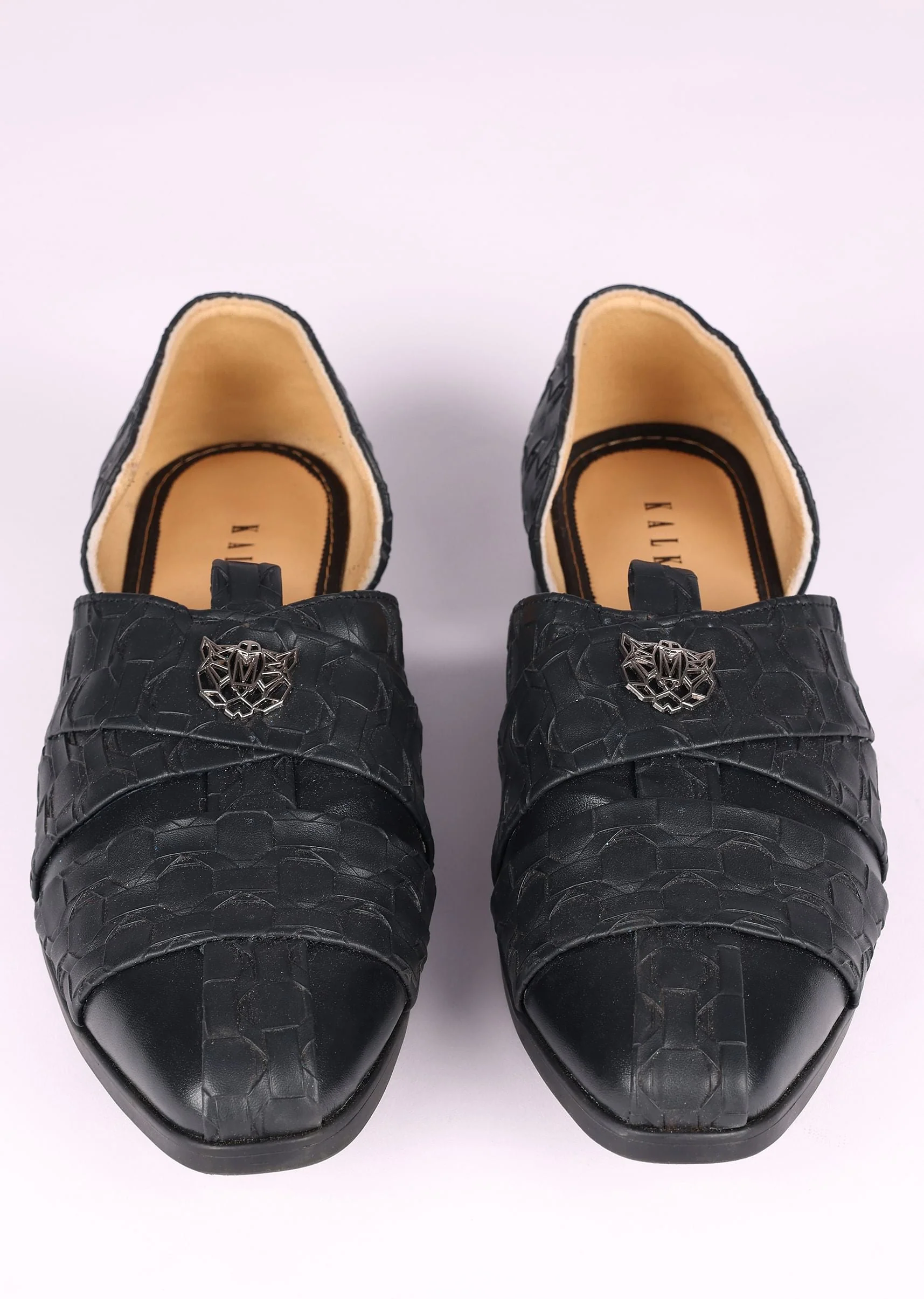 Black Vegan Leather Jutti With Criss Cross Design