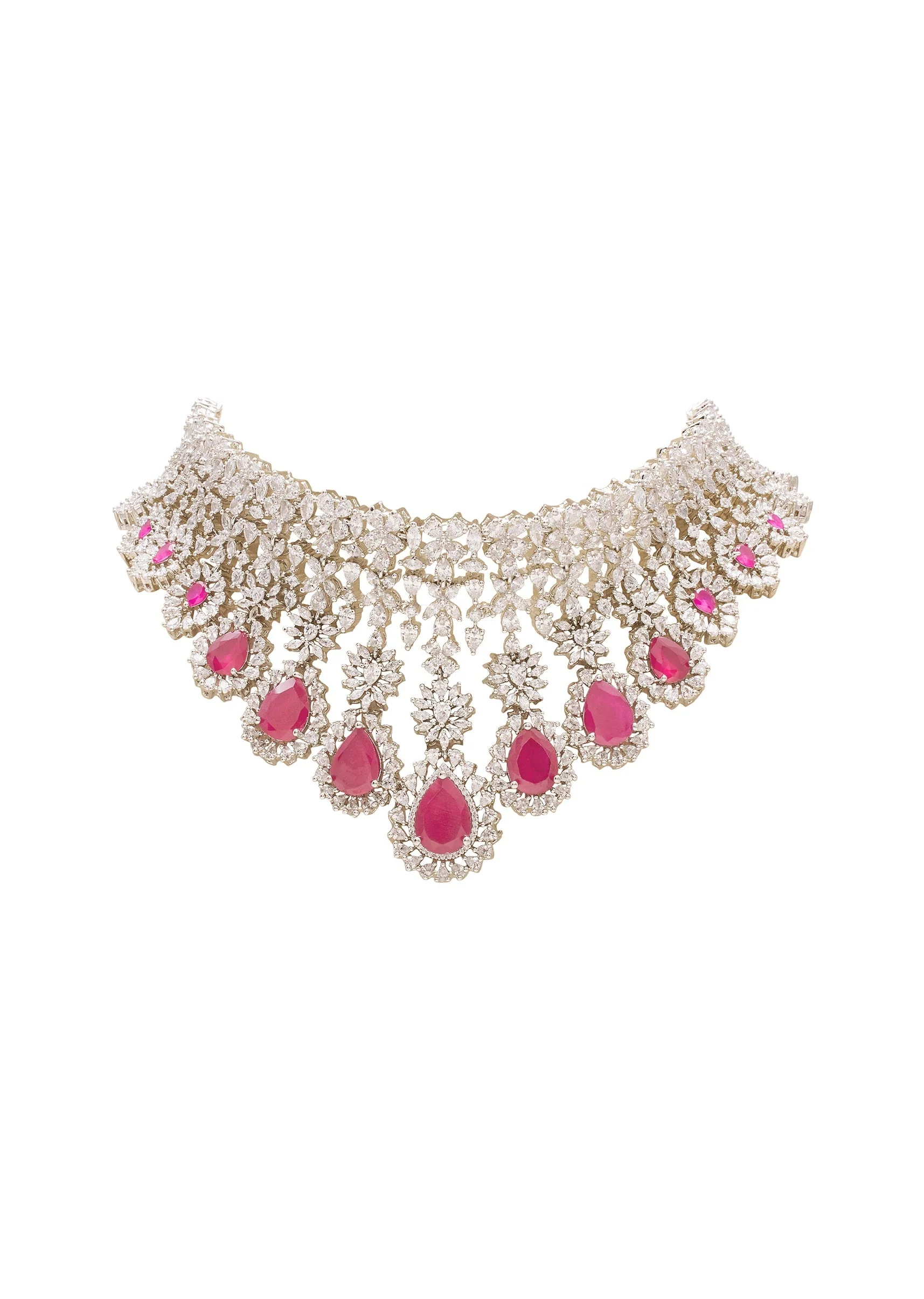 Pink Teardrop CZ Necklace Set