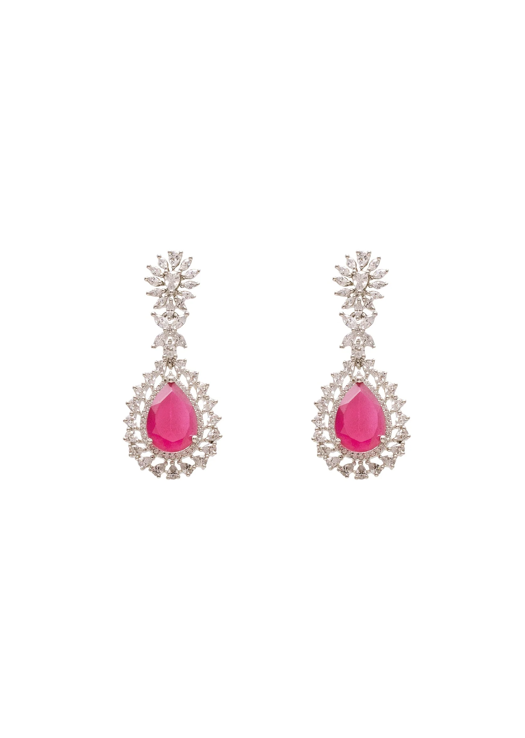 Pink Teardrop CZ Necklace Set