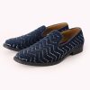 Blue Juttis In Velvet with Chevron Pattern