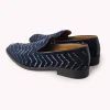 Blue Juttis In Velvet with Chevron Pattern