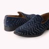 Blue Juttis In Velvet with Chevron Pattern